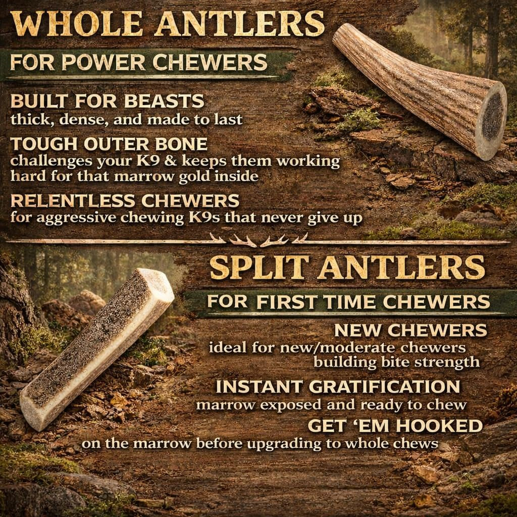 Elk Antlers for Dogs – Medium Whole (6-7.5 Inch), Durable Chew for Aggressive Chewers, USA Sourced, Naturally Shed & Ethically Harvested