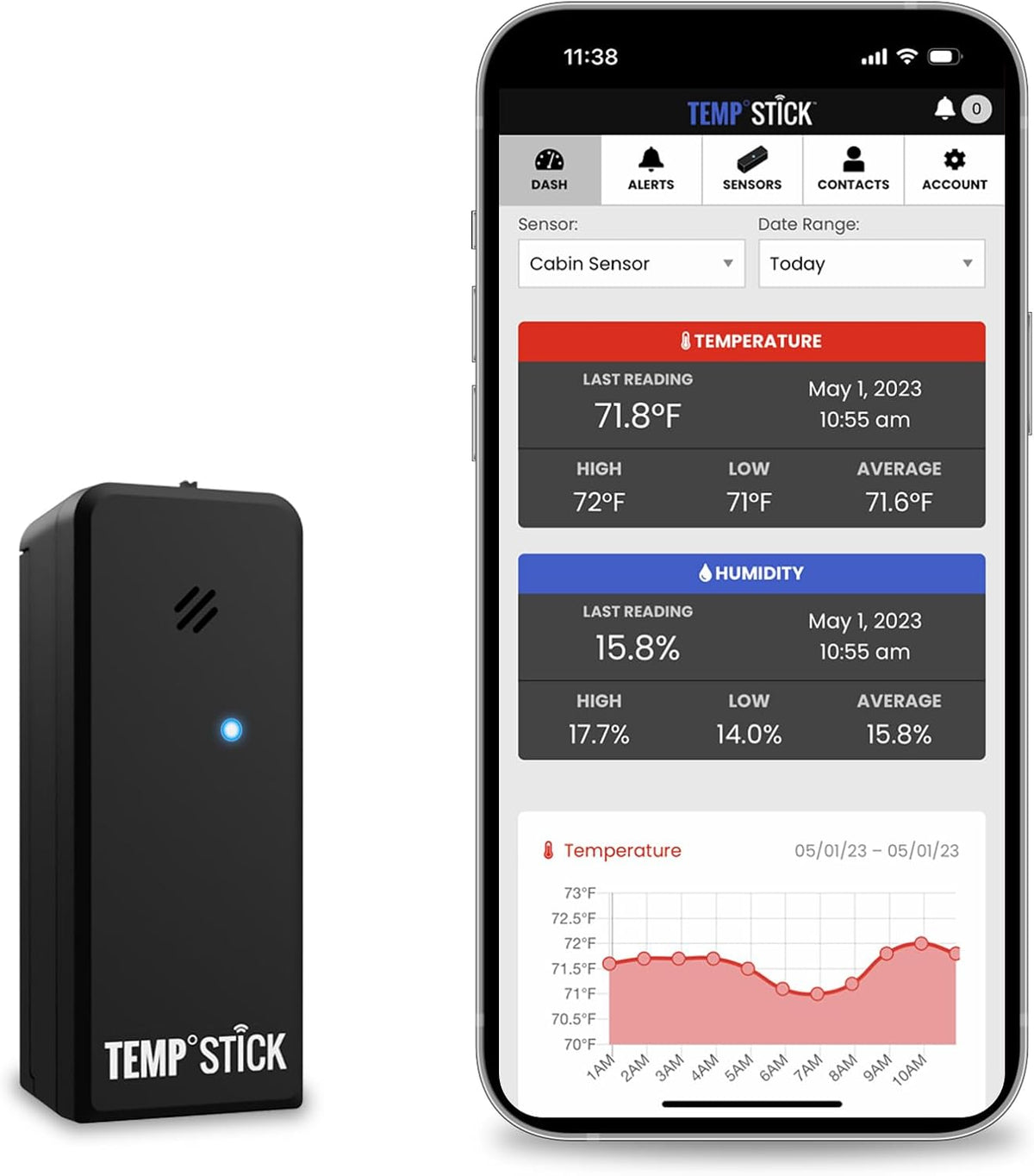 Temp Stick Remote Wifi Temperature & Humidity Sensor, Data Logger. No Subscription. 24/7 Monitor, Unlimited Text, App & Email Alerts. Made in America. Use with Alexa, IFTTT. Monitor Anywhere, Anytime