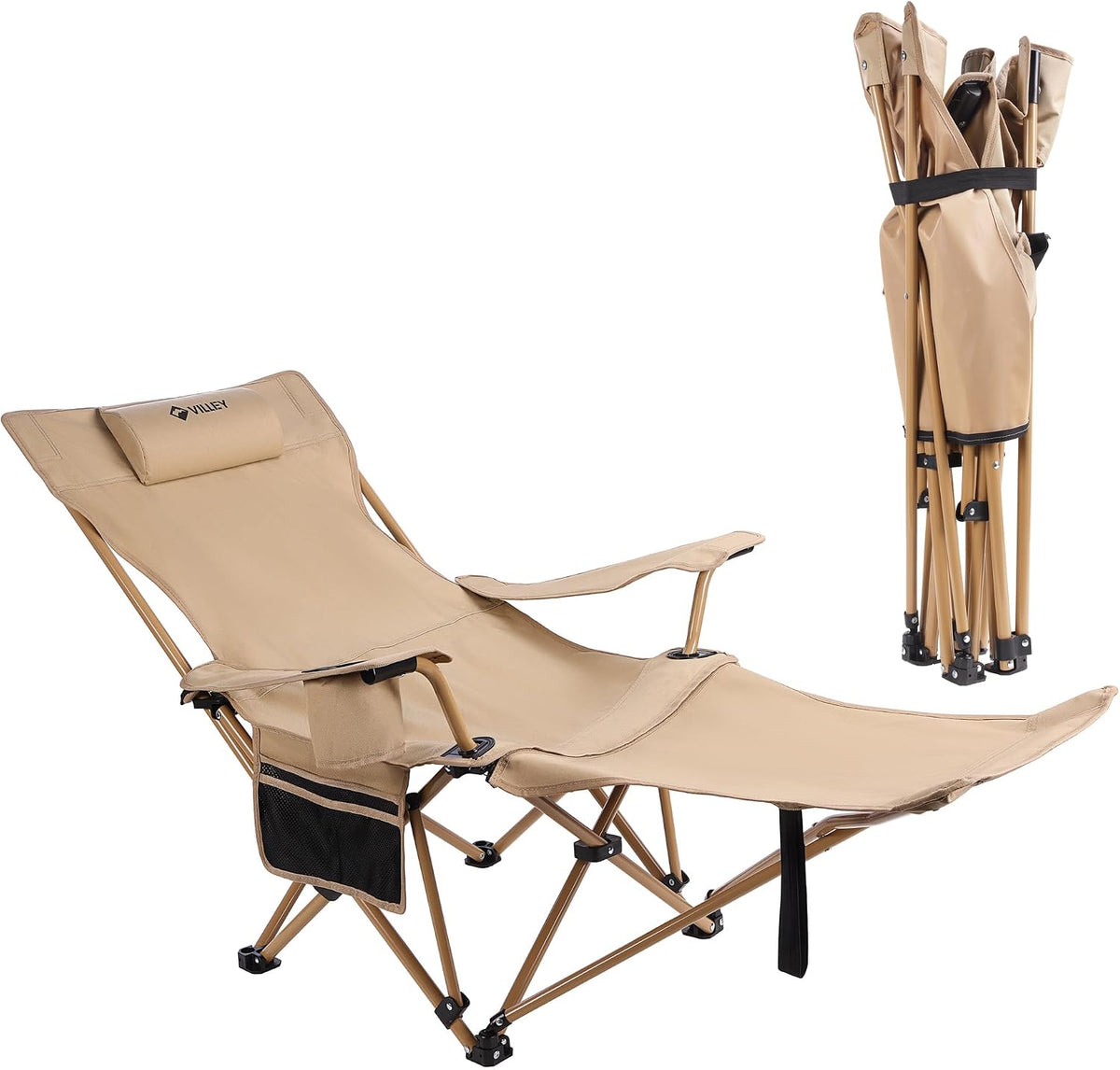 VILLEY Reclining Camping Chair, Foldable Outdoor Lounge Chair with Footrest