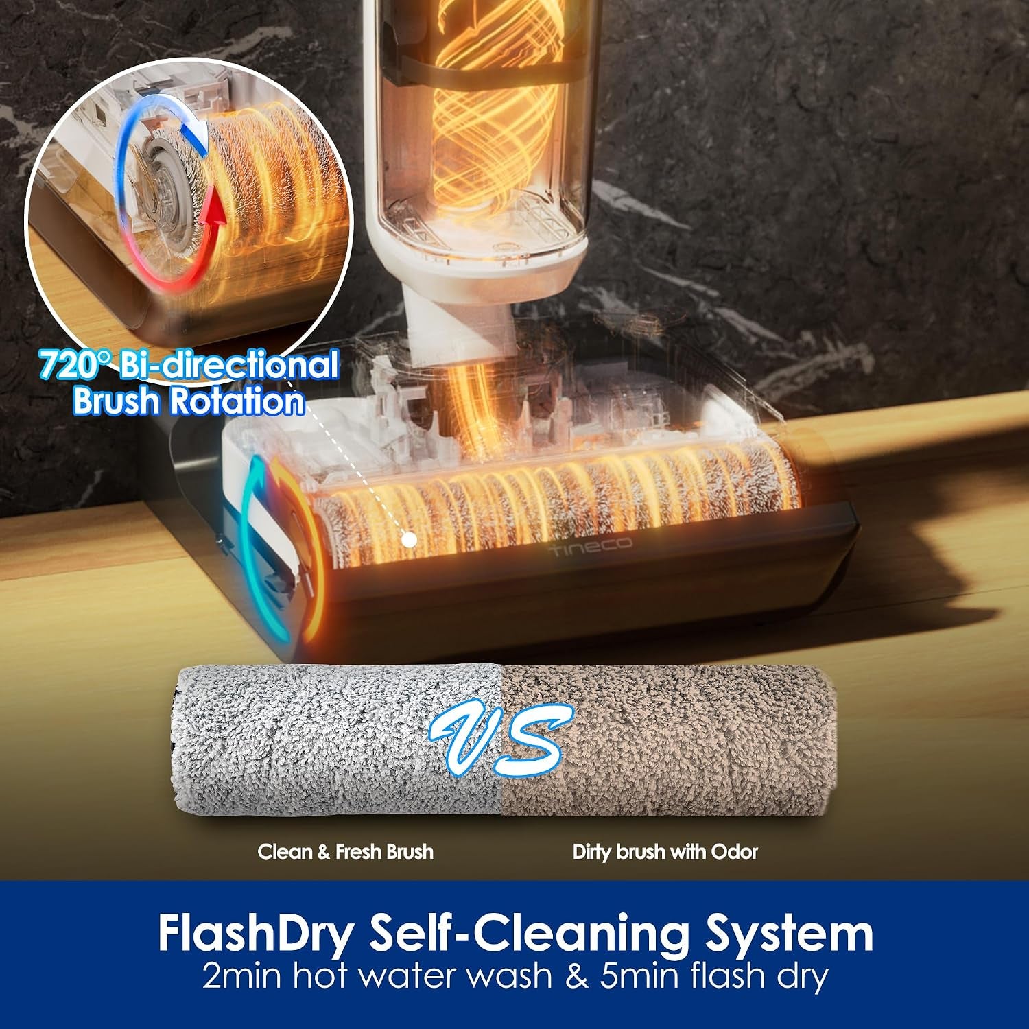 Tineco Floor ONE Stretch S6 Cordless Wet Dry Vacuum Cleaner, 180°Lay-Flat Smart Vacuum Mop, 40 Minutes Long Runtime 158℉ Flashdry Self-Cleaning, Dual-Sided Edge Cleaning Lightweight Floor Cleaner