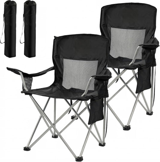 HULKFIT 2 Pack Folding Camping Chair – Heavy Duty Portable Outdoor Beach Chair for Adults with Breathable Mesh Back, Cup Holder & Carry Bag – Ideal for Backyard, Tailgating, Hiking & Travel,Black