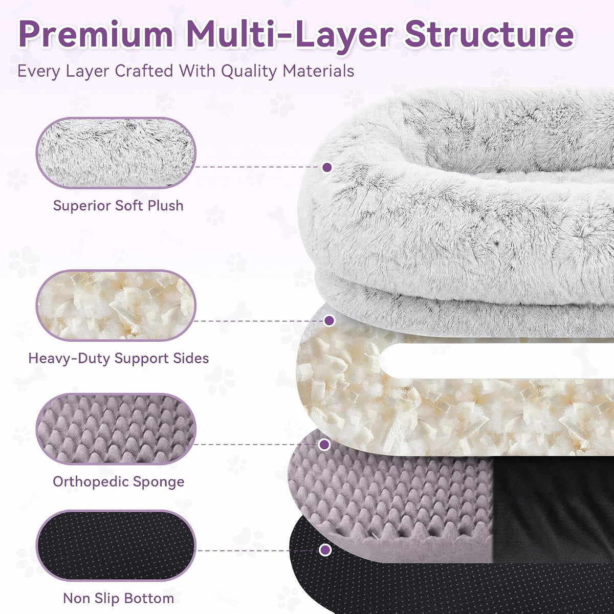 Grey Human Dog Bed - 71''X45''X12'' Size Fits Adult and Pet