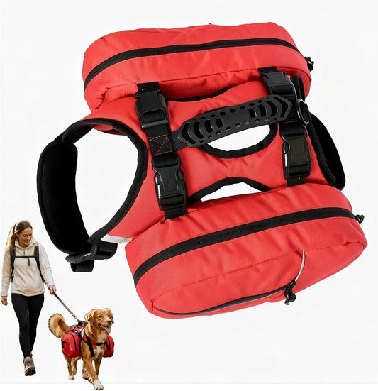 Dog Hiking Backpack, Dog Harness with Pockets Lightweight 2 in 1 Removable Storage Saddle Pack Breathable Padded Vest with Reflective Strips for Medium Large Dogs Outdoor Walking Camping Size L