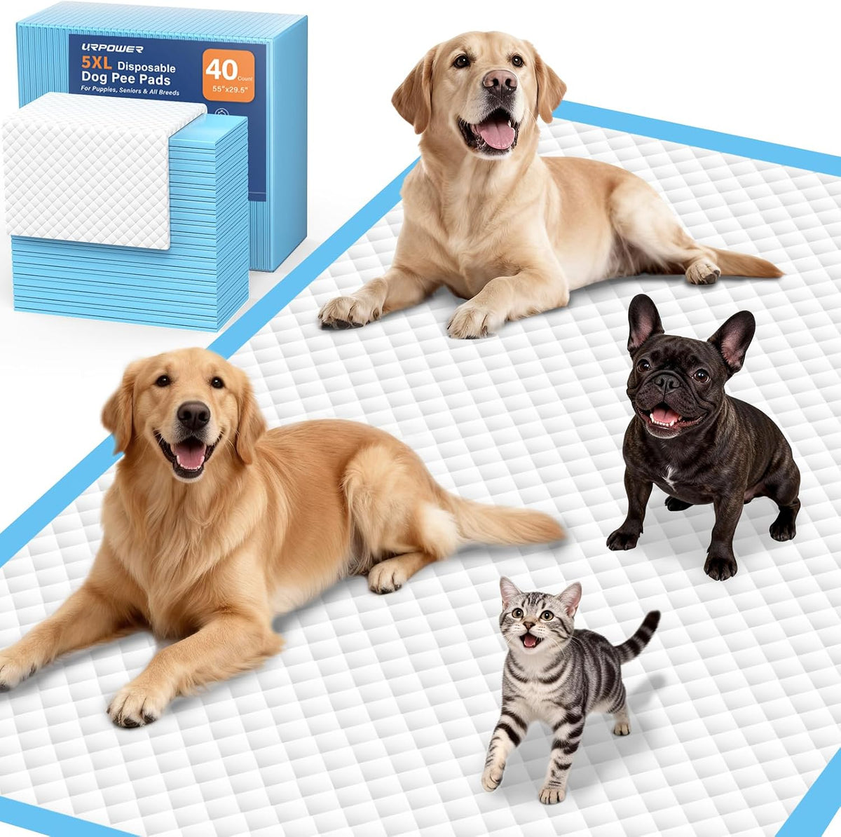 URPOWER Extra Large Dog Pee Pads 55" X 29.5", 5XL Puppy Pads, 40 Count
