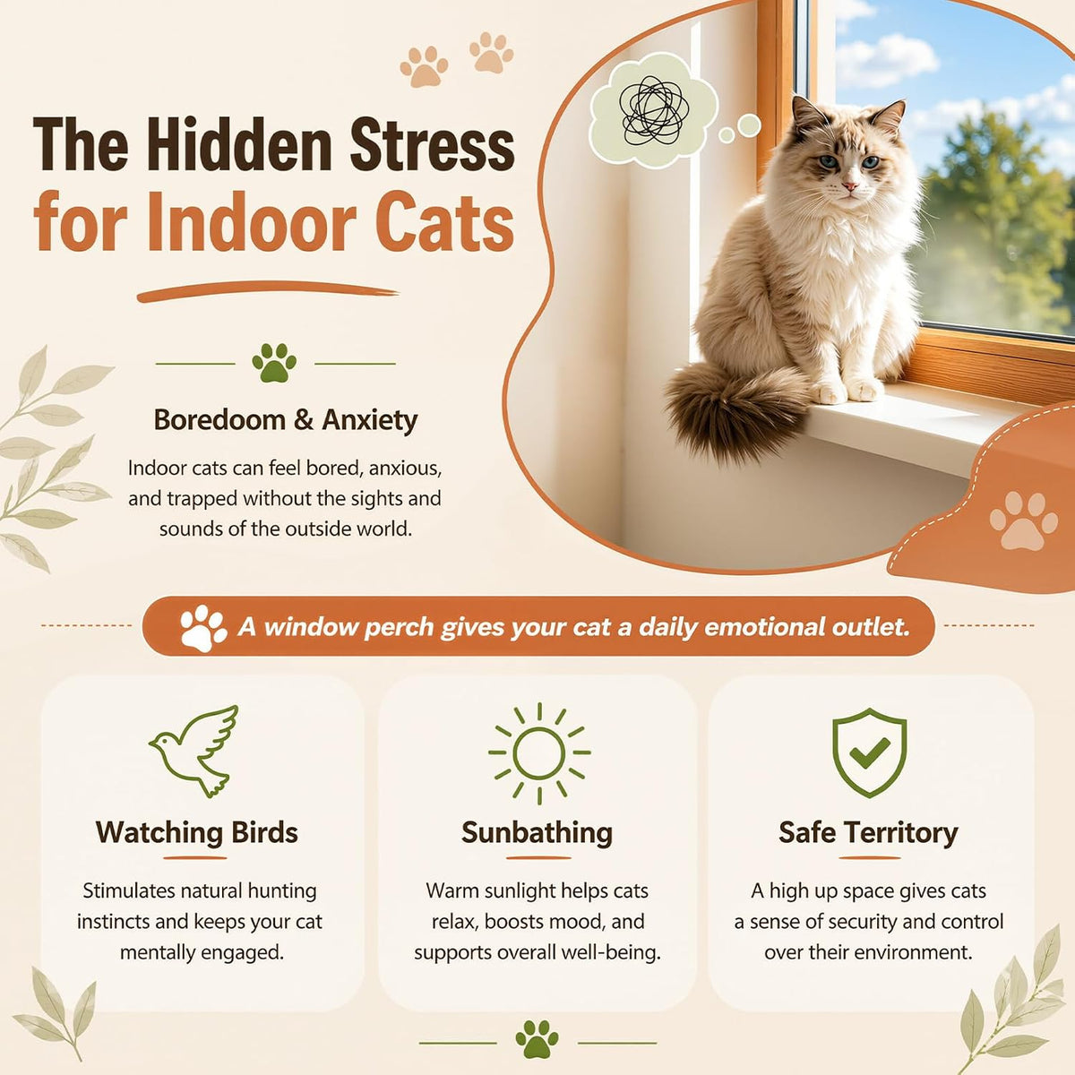 Cat Perch for Window Xiaz Cats Hammock Indoor for Small Medium Sized Cat Window Bed Adjustable Wooden Frame W/Soft Cushion Perfect for Bird Watching Sunbathing Space-Saving Easy Install Single Layer