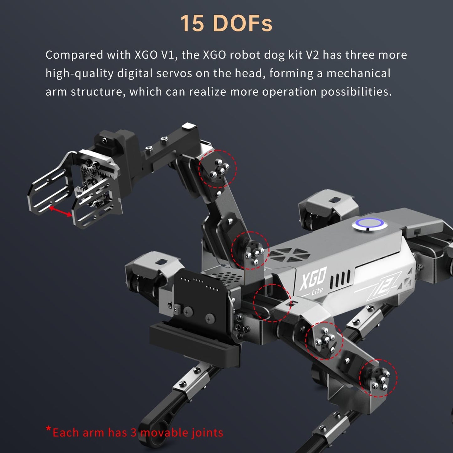 ELECFREAKS Microbit Robotic Dog Xgo V2 Kit, 15 Movable Joint DIY Programmable Full Metal Bionic Robot Kit, STEM Educational Project for Open Source Hardware(Without Micro:Bit)