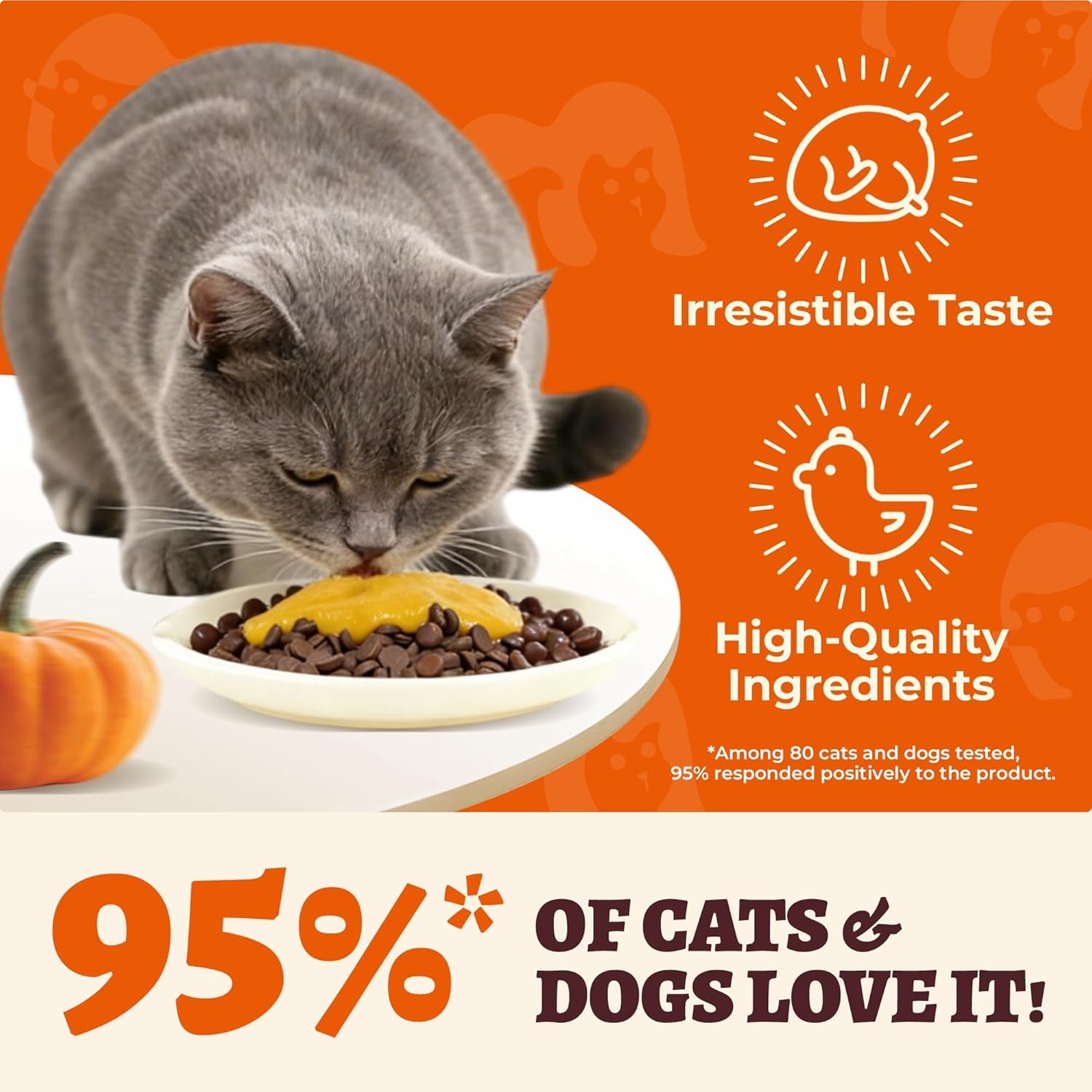 15.5Oz Premium Pumpkin Puree for Cats & Dogs - Digestive Health,Sensitive Stomach for Soft Cat Treats - Natural Fiber Supplement for Dog Food Toppers,Kittens,Puppy Snacks