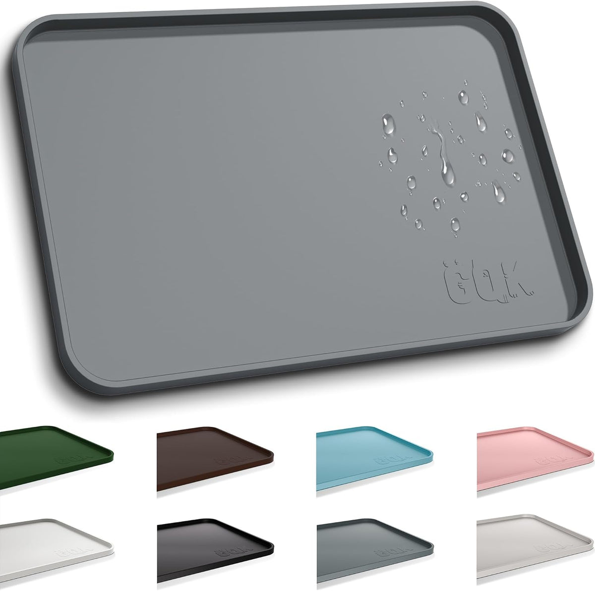 Silicone Dog Cat Food Mat Extra Thick Raised Edge, 18"X12" Gray
