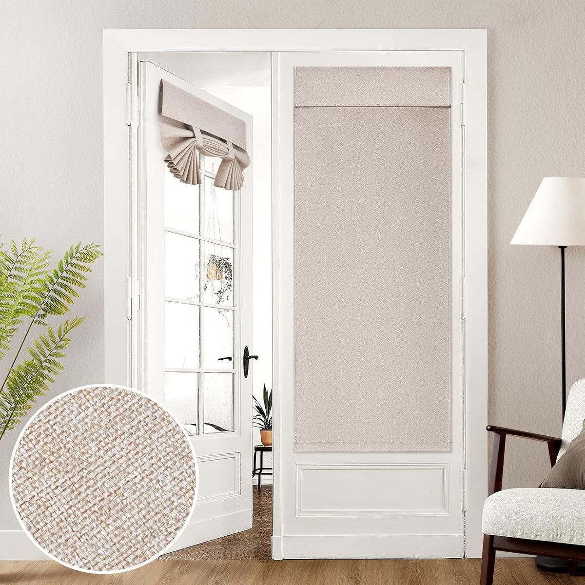 HOMEIDEAS 100% Blackout Linen Door Curtains for French Door 26X68 Inch