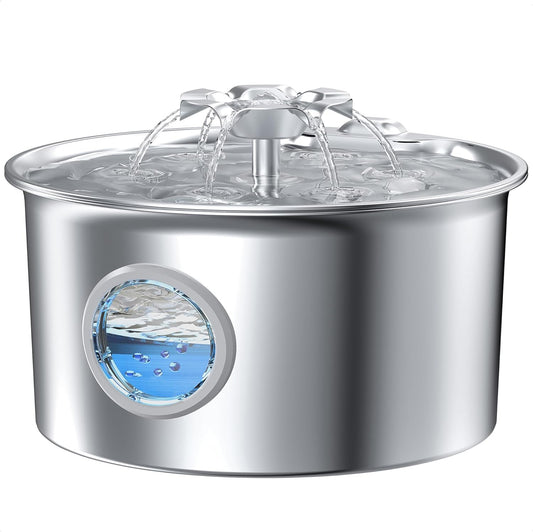 Stainless Steel Cat Water Fountain: 88Oz/2.6L Pet Fountain for Drinking