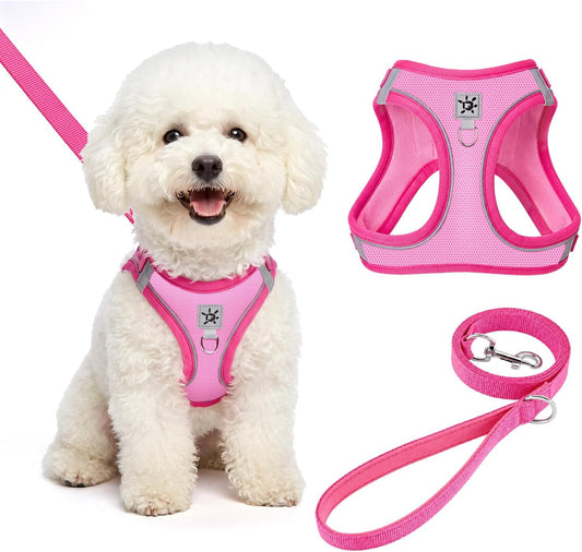 Lukovee Dog Harness and Leash Set, Step-In No Pull with Front Clip Vest, M