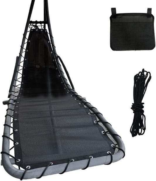 Black Replacement Hanging Curved Chaise Lounge Mesh and Rope Outdoor Replacement Reinforced Mesh for Patio Hammocks, Hanging Chairs, Swing Seat, Comes with a Hanging Storage Bag