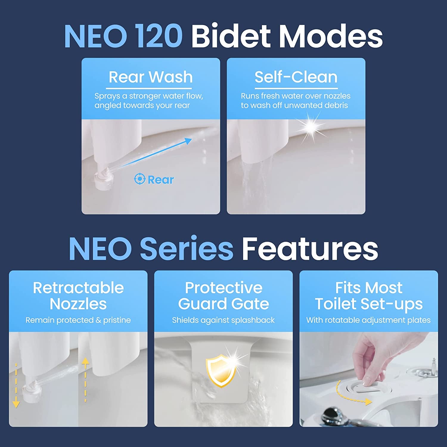 LUXE Bidet NEO 120 - Bidet Attachment for Toilet Seat, White | Non-Electric, Single Nozzle, Self-Cleaning, Adjustable Water Pressure, Rear Wash
