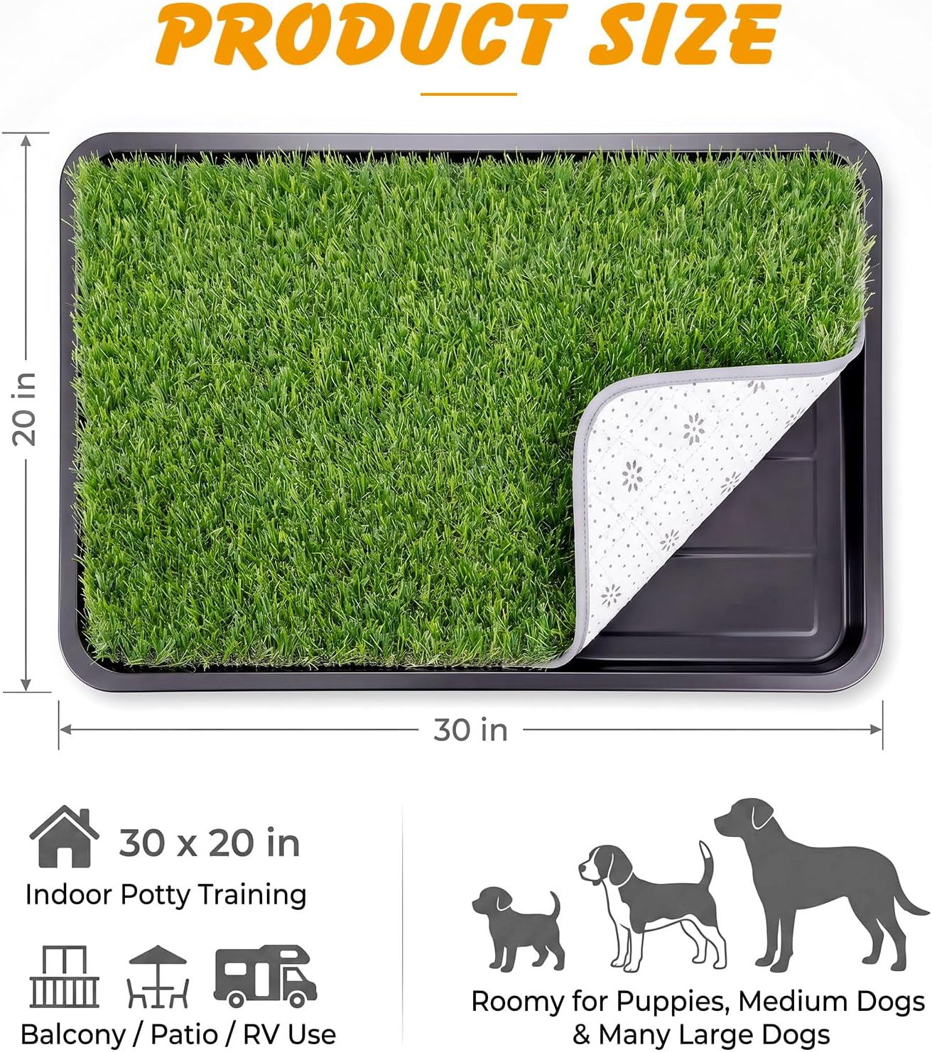 Ondware Dog Grass Pad with Tray Dogs Potty Tray - 3-Layer Indoor Potty with 2 Grass Patches and 2 Washable Pee Pads for Puppies Senior Dogs Apartments Balconies Rvs Patios Homes(30X20 In)