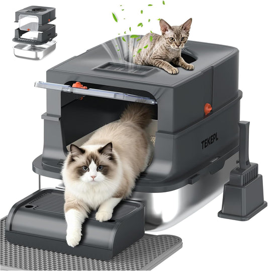 Cat Litter Box Extra Large Enclosed Litter Box Dark Gray