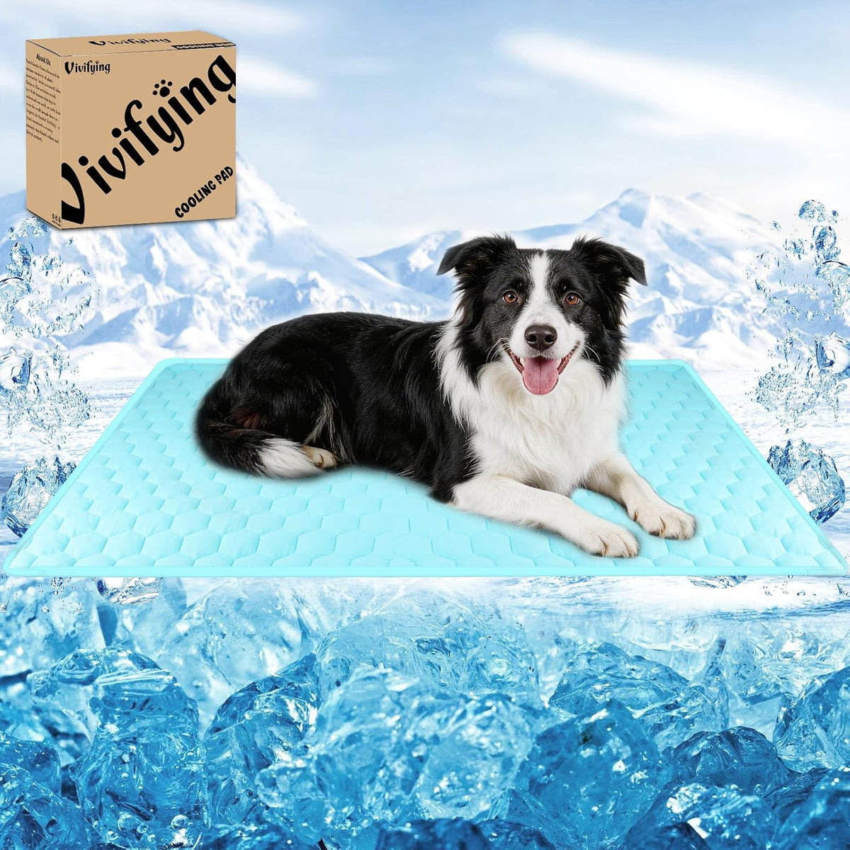 Vivifying Cooling Mat for Dogs, 40" X 30" Waterproof Reversible Dog Cooling Mat with Ice Silk, Thick & Durable Summer Blanket for Sofa, Bed, Crate, Car Seat (Cyan)