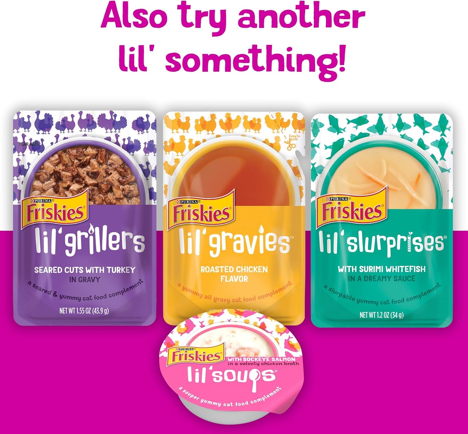 Purina Friskies Pureed Cat Food Topper, Lil’ Shakes with Scrumptious Salmon Lickable Cat Treats - (Pack of 16) 1.55 Oz. Pouches