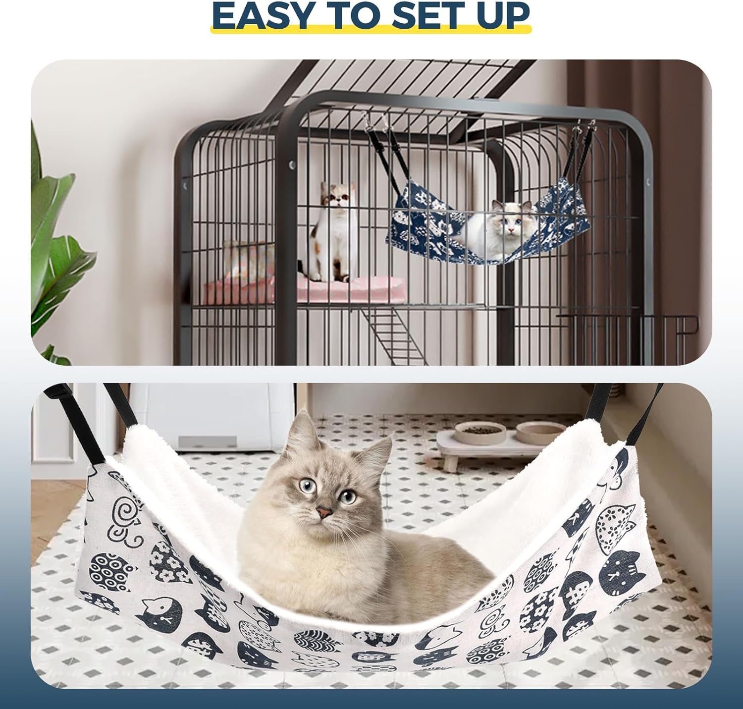 Admaison Cat Hammock for Cage Hanging Reversible 2Pack,Pet Hammock Bed Adjustable,Soft Sleeping Hammock for Cats,Ferret,Puppy,Rabbits,Small Animals (M, CAT)