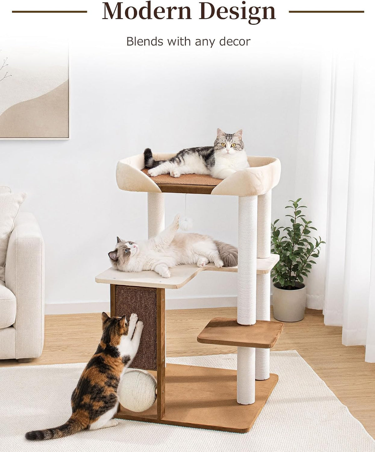 37.5" Cat Tree for Large & Senior Cats with Low Step & Sisal Board
