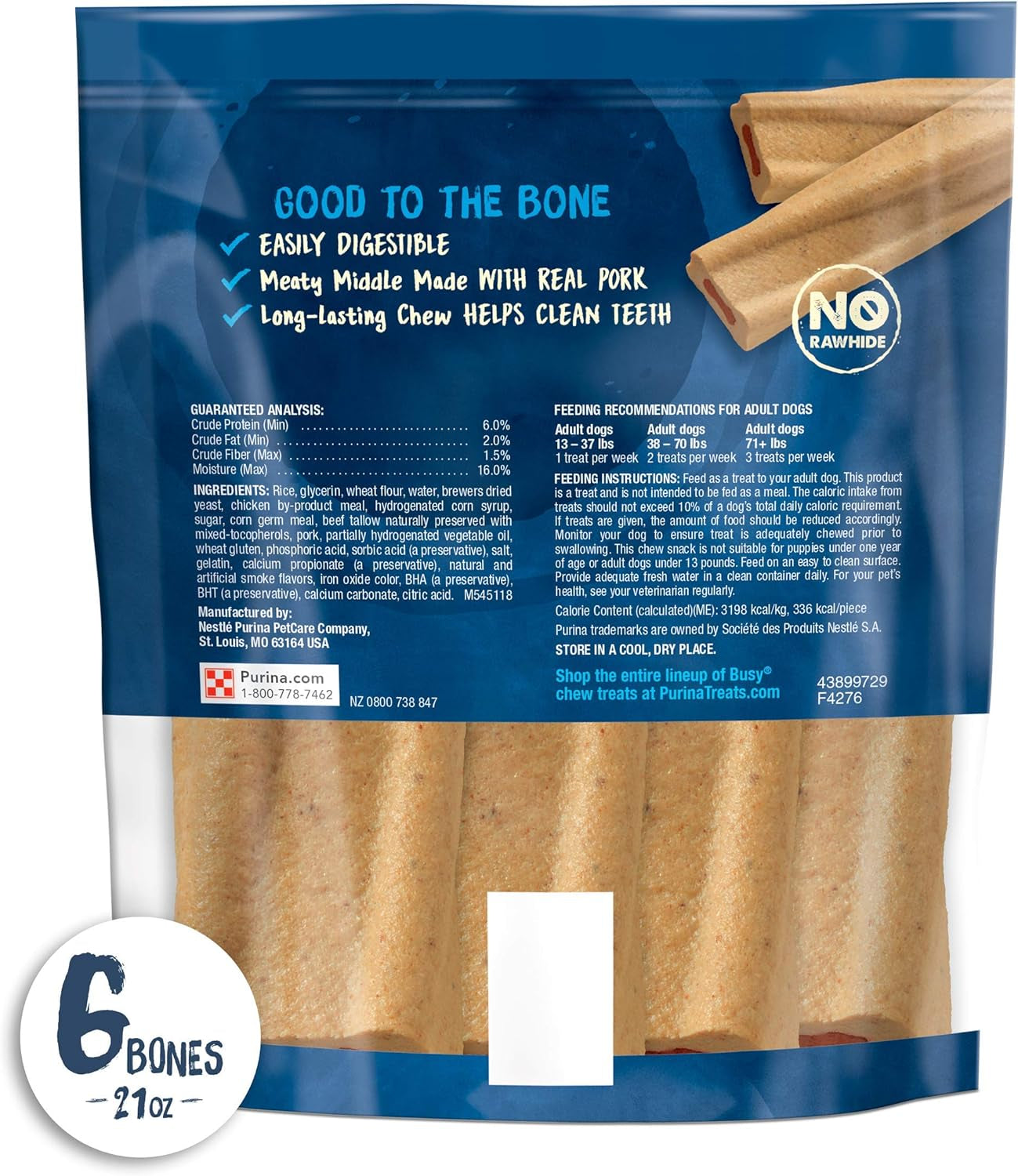 Purina Busy Bone Adult Dog Chew Bone Treats, Original - 6 Ct. Pouch