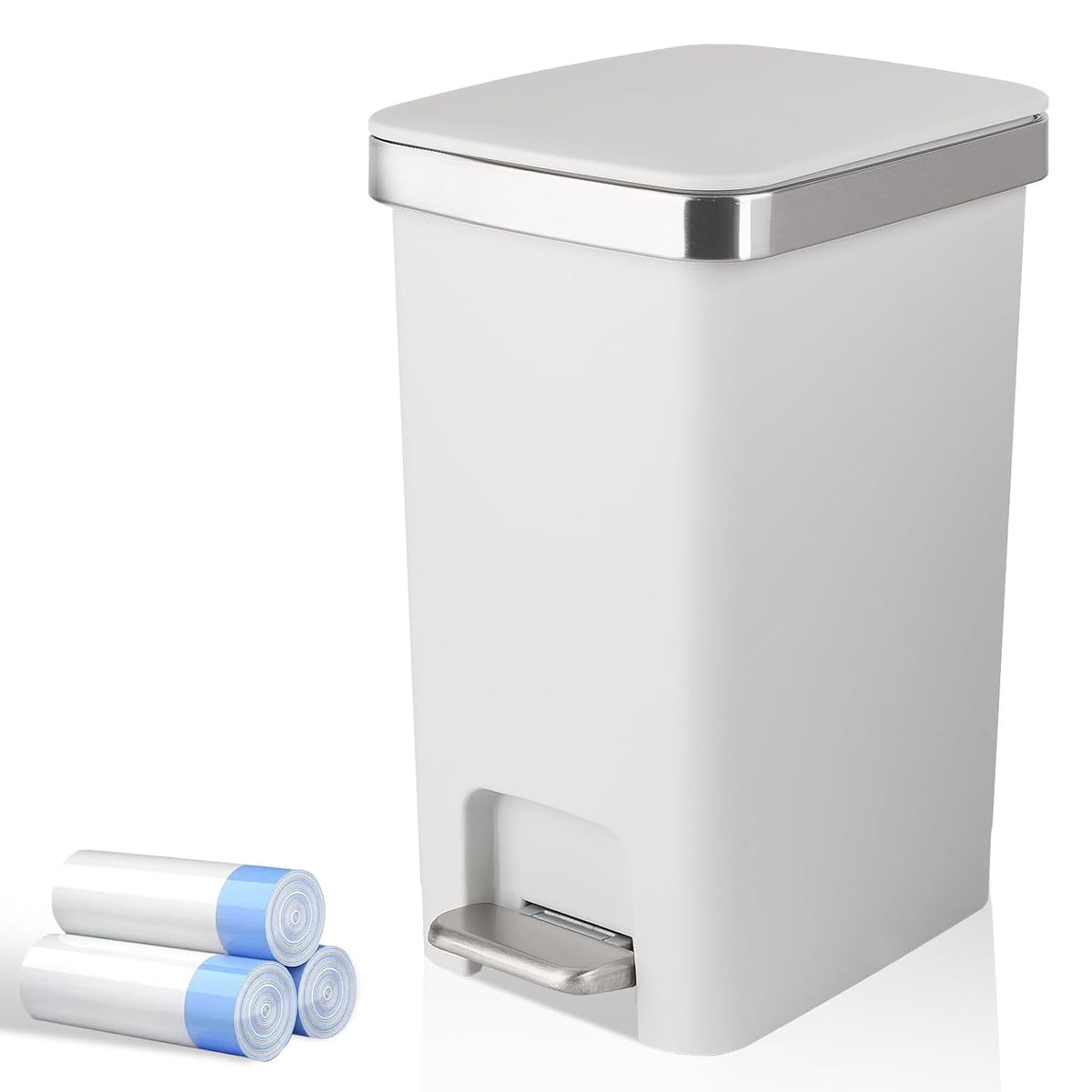 UUJOLY Small Bathroom Trash Can with Lid Step Pedal, 2.6 Gallon, White