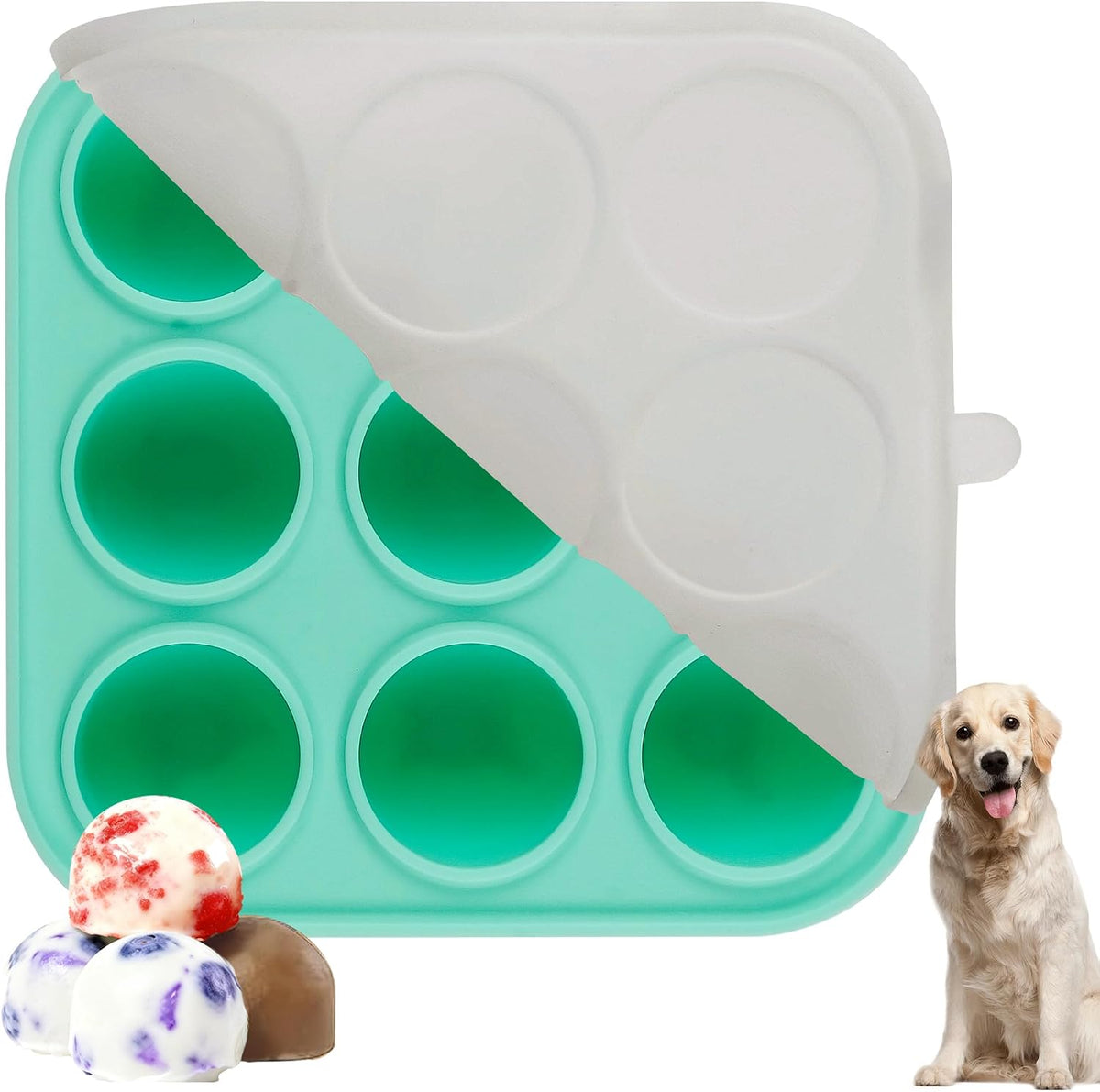 9 Cavities Silicone Dog Treat Mold with Lid for Woof Pupsicle & Power Chewer Pupsicle,Frozen Dog Silicone Molds for Making Refill Popsicle Treats 10-25 Lbs & up (Small with Lid)