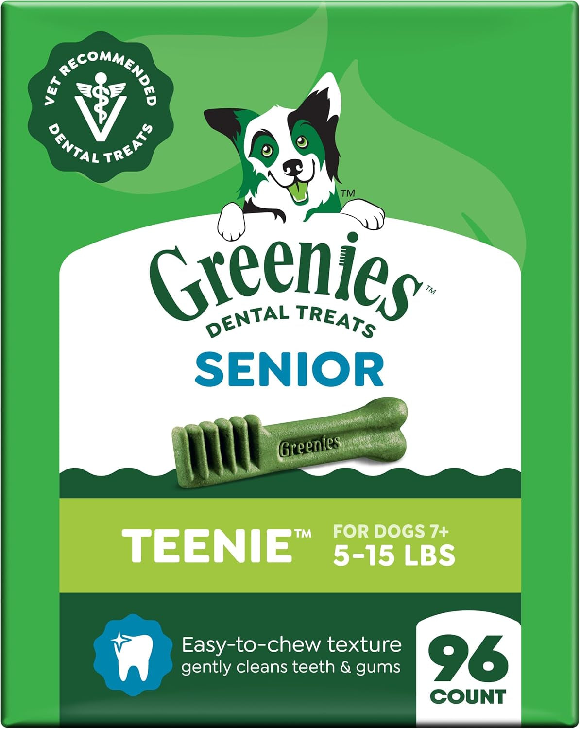 Greenies Dental Treats for Dogs, Veterinarian-Recommended Aging Care Adult Natural Dental Dog Treats, Teenie Size, 27 Oz. Pack, 96 Count