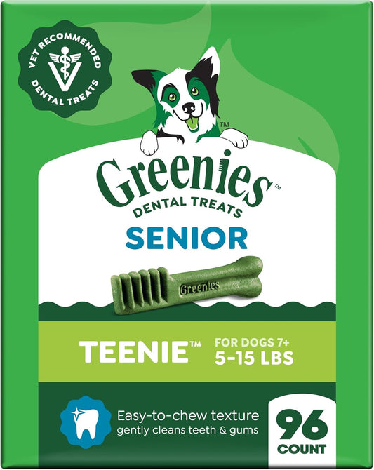 Greenies Dental Treats for Dogs, Veterinarian-Recommended Aging Care Adult Natural Dental Dog Treats, Teenie Size, 27 Oz. Pack, 96 Count