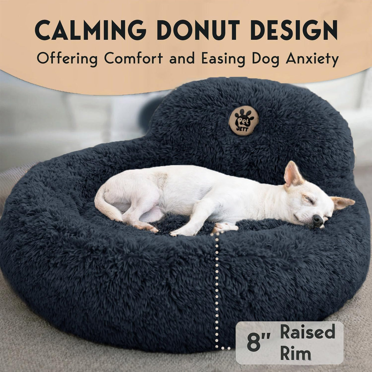 Petjett Calming Dog Bed Medium Size Dog - 30'' Donut Bed, Washable Dog Bed - Anti-Slip & Super Soft Fluffy Plush round Dog Bed, Anti-Anxiety Premium Comfort Pet Bed, Fits Dogs Upto 45 Lbs - Dark Grey