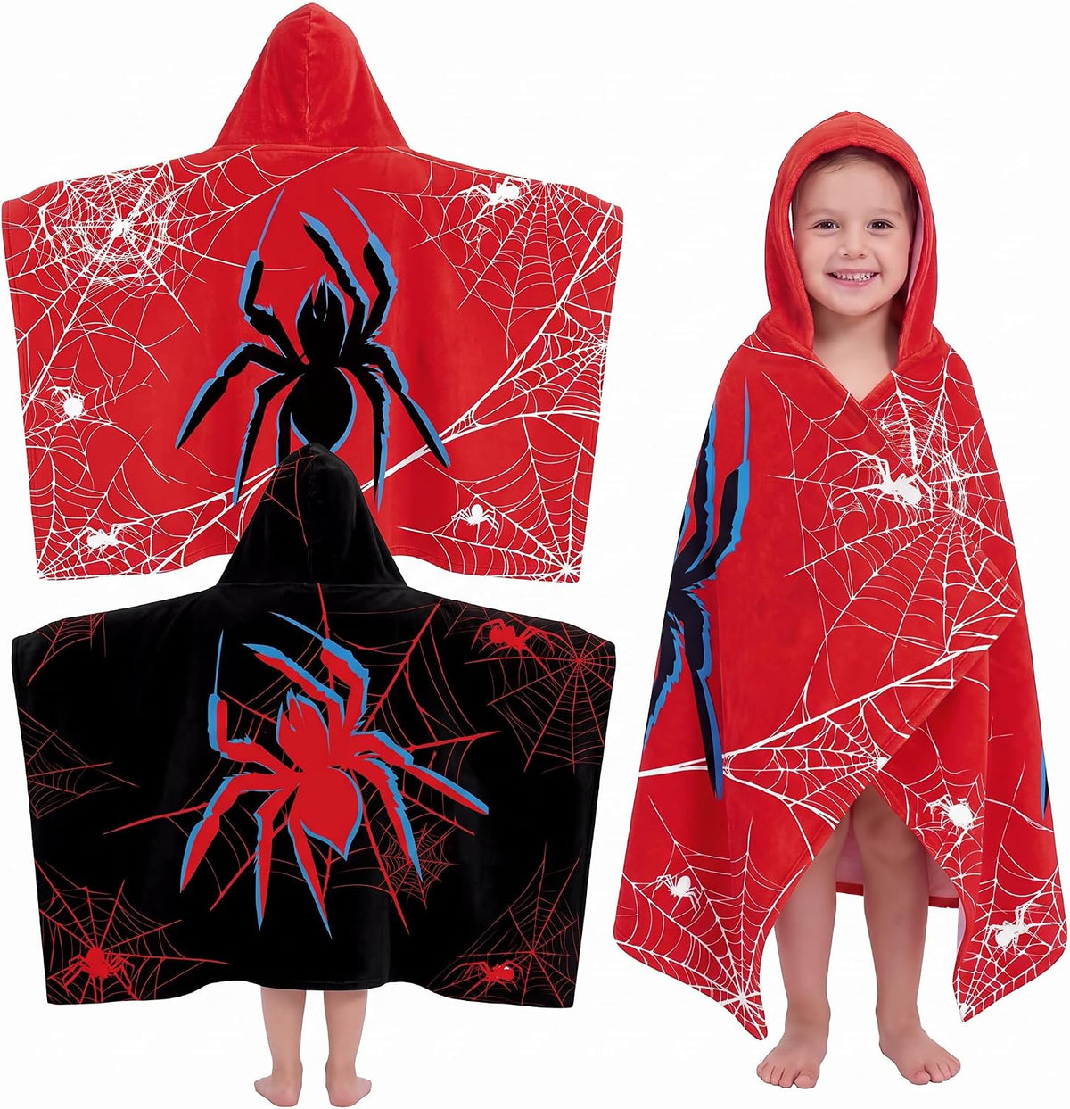 Peryiter 2 Pcs Spider Hooded Towel Bath Beach Quick Dry Towels Swimming Bath Shower Pool Travel Trips Vacations Absorbent Soft Beach Blanket, 58 X 28 Inches