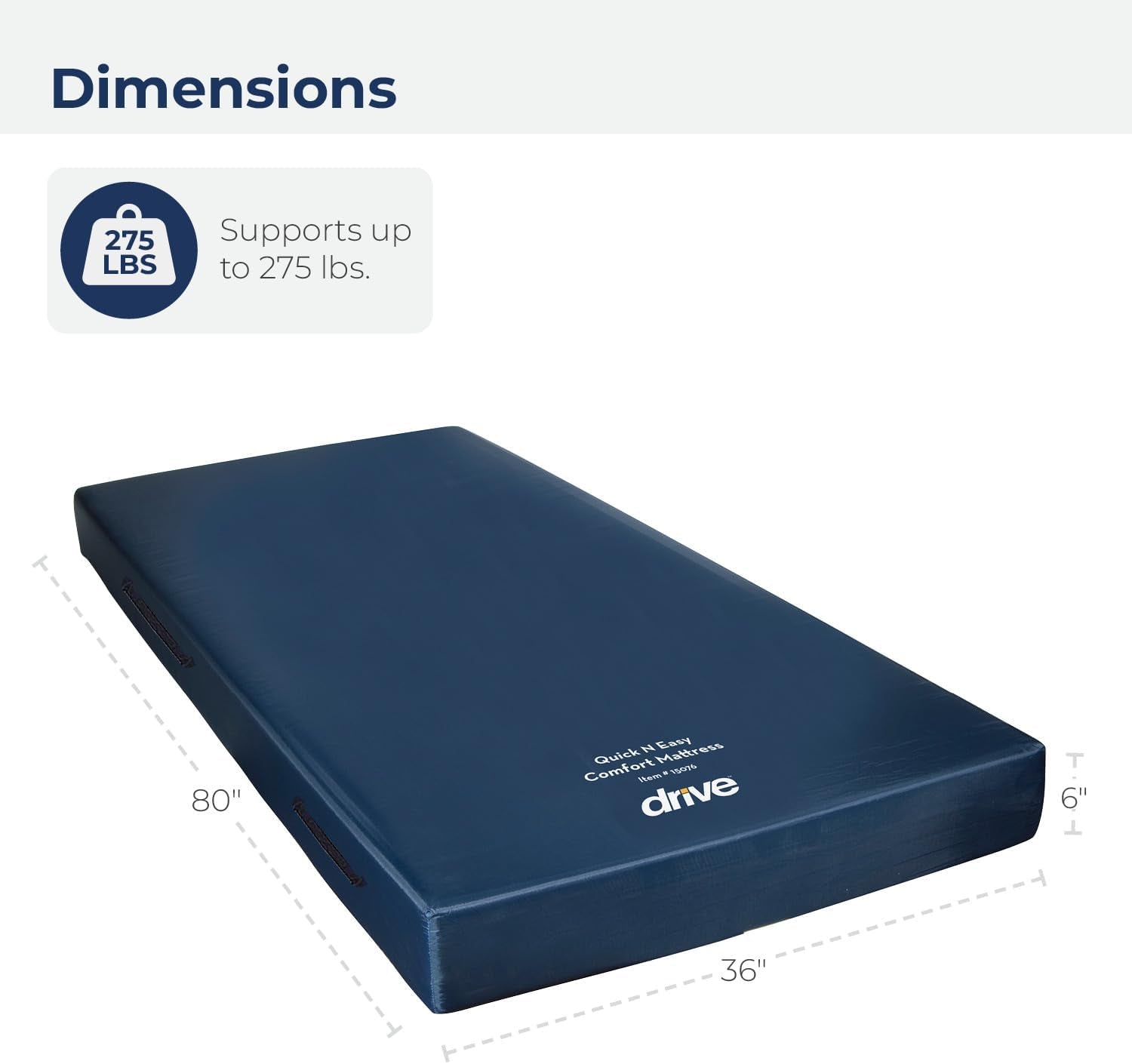 15076 Decompressing Foam Mattress, Pressure-Relief Support for Homecare & Hospital Beds, High-Density Foam with Removable Cover, 275 Weight Capacity, 80"L X 36"W X 8"H, Blue