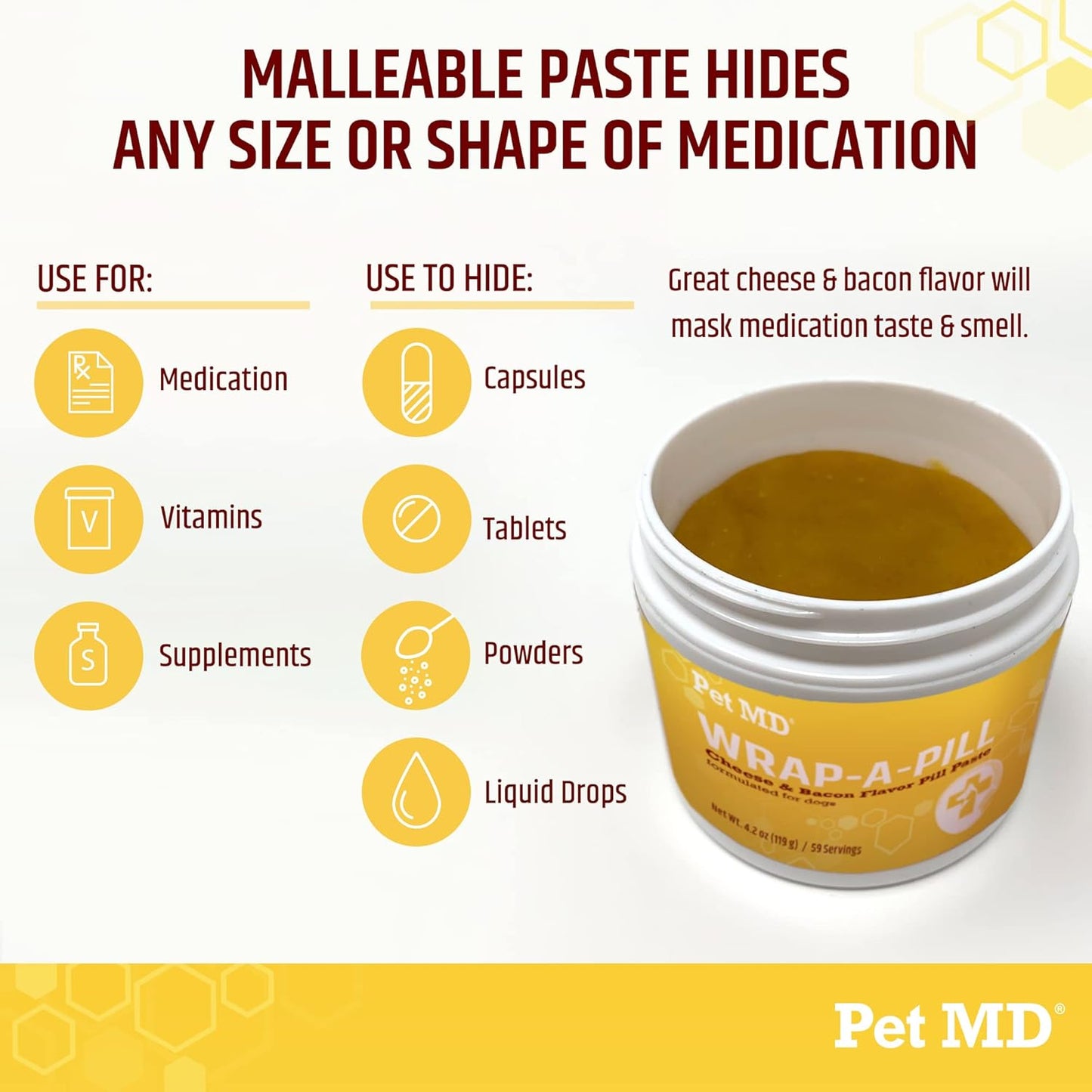 Pet MD Wrap a Pill Cheese & Bacon Flavor Pill Paste for Dogs - Make a Pocket or Pouch to Hide Pills & Medication 4.2 Oz