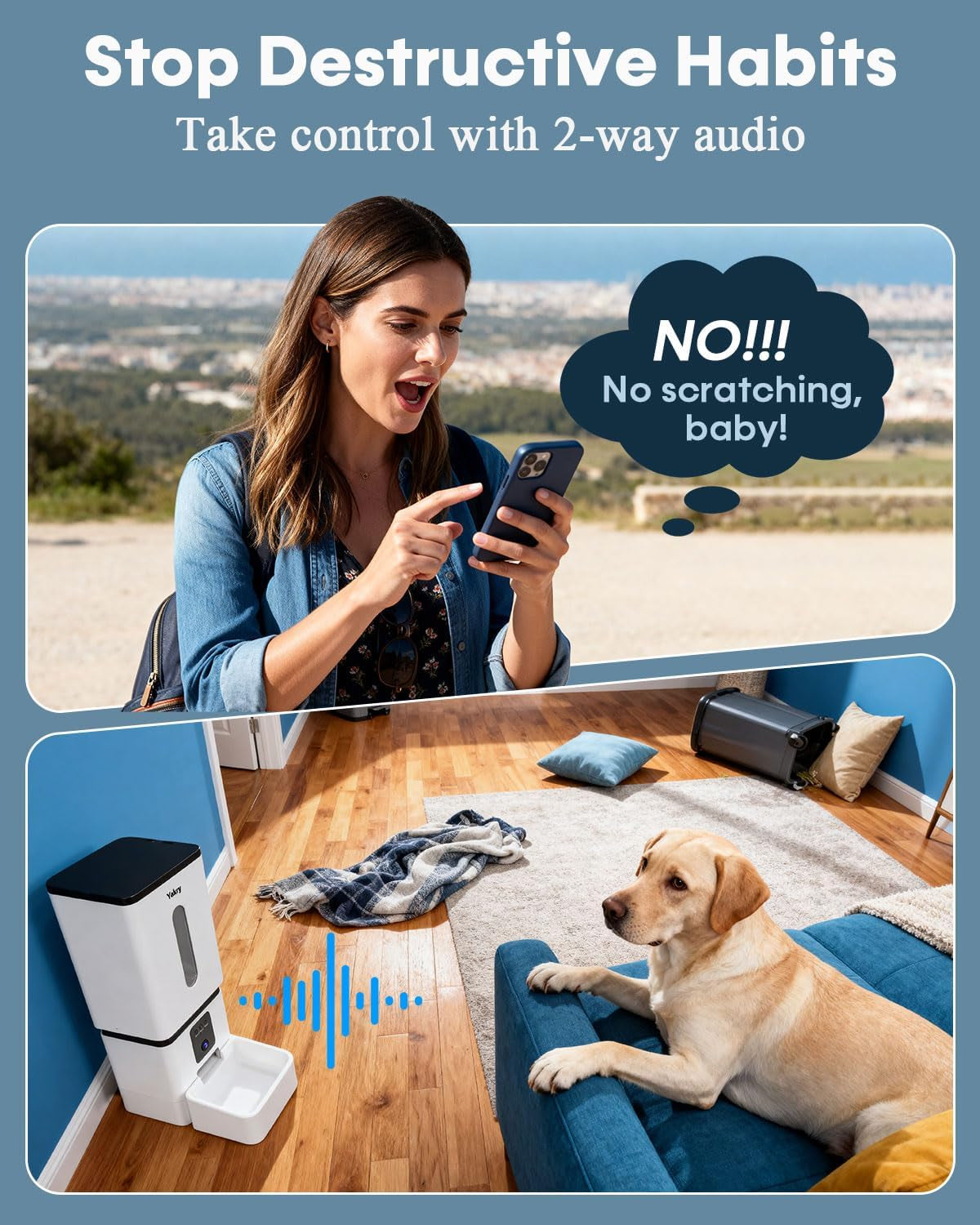 Automatic Dog Feeder Large Breed with Camera - 12L/50 Cups Anti-Clog Dog Food Dispenser for Kibble up to 20Mm/0.78 in - Wifi App Scheduling & HD 1080P Camera for Remote Mealtime Check-Ins by Yakry