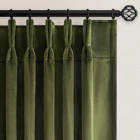 Olive Green Velvet Blackout Curtains 84 Inches 2 Panels Forest Green Elegant Vintage Pinch Pleated Drapes for Living Room Bedroom Thermal Soundproof Back Tab Window Panels,W40 X L84,Home Decor