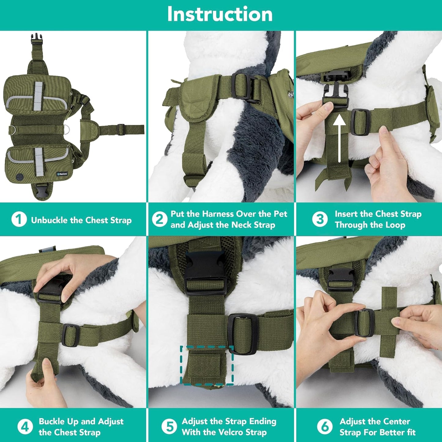 Petami Dog Backpack for Medium & Large Dogs, Saddle Bag for Dogs to Wear for Hiking, Pet Backpack Harness Dog Pack with Reflective Side Pockets for Walking Running.