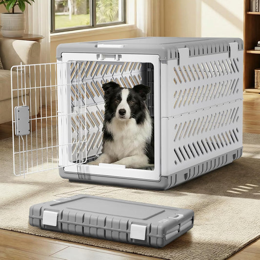 Collapsible Dog Crate for Large/Medium Dogs - 36" L Foldable Dog Cage No-Tool Assembly, Travel Dog Crate with 2 Wheels - Easy to Carry, Space-Saving, Indoor Outdoor Use, 36.4"(L) X22.84(W) 25.8"(H)