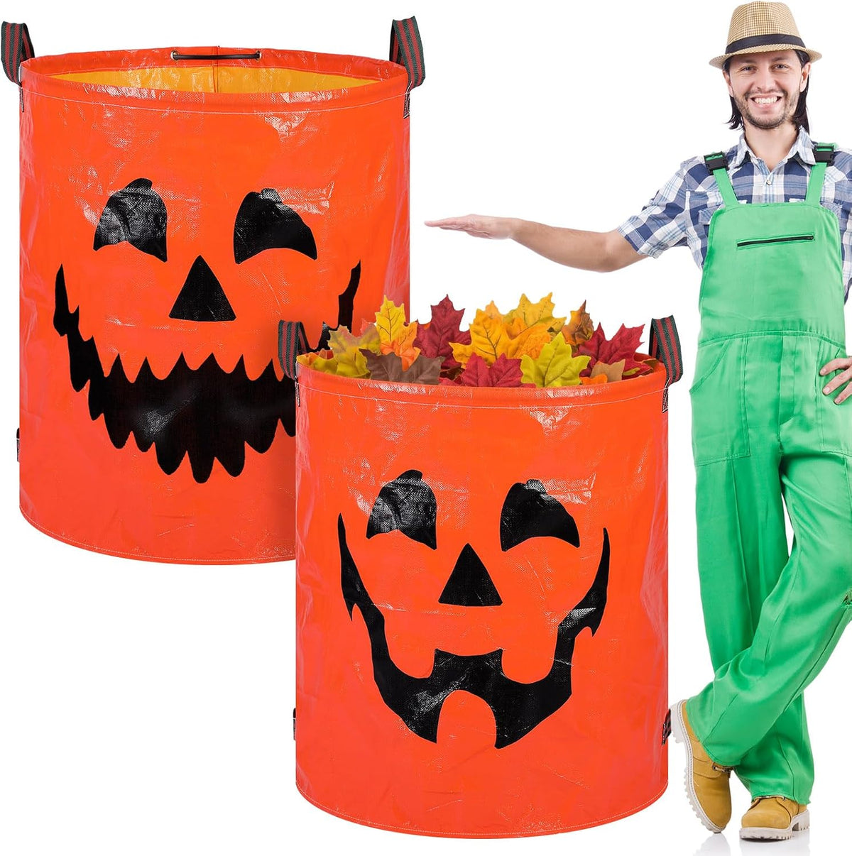 Woanger 2 Pcs Halloween Pumpkin Leaf Bags, 72 Gallon Pumpkin Trash Bags