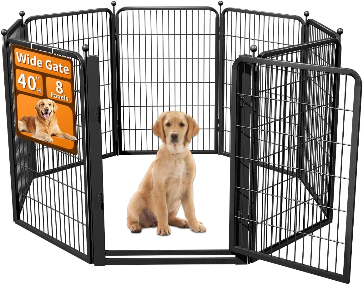 Dog Fence Outdoor Pens Outside,Portable Dog Play Pen 40" H 8 Panels Pet Playpen Exercise Pens for Puppys Small Medium Large Dogs RV Camping Yard Garden Indoor Wide Gate