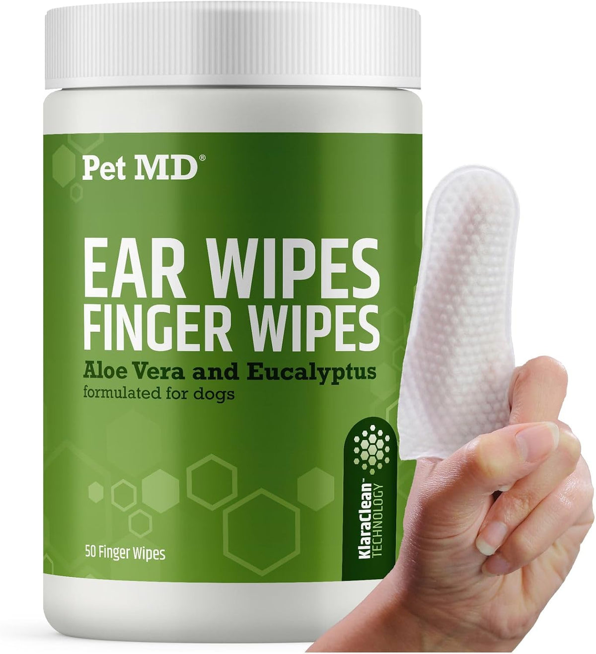 Pet MD Dog Ear Finger Wipes - with Eucalyptus & Aloe Vera for Dogs - 50 Ct