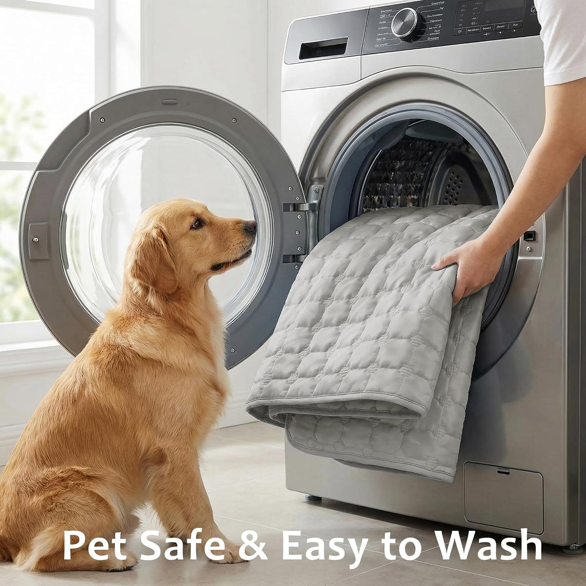 Funfurry Cooling Mat for Dogs，44"X32" Extra Large Pet Pad，Q-Max>0.5 Rapid Cooling Dense Weave Fabric，Washable Kennel Mat with Non-Slip Bottom (Light Grey, XL)