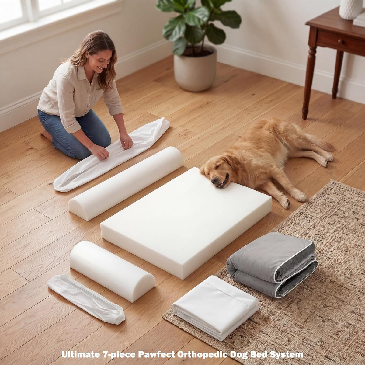 Pawfect Orthopedic Dog Bed for Small, Medium & Large Dogs, Memory Foam Pet Bed with 3 Waterproof Covers, Washable Removable Velvet Cover, Supportive Bolsters, Non-Slip Base (Large: 40"X30.5"X7.5")