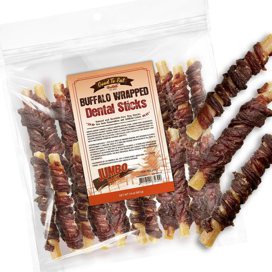 Gootoe Buffalo Wrapped Dental Sticks for Dogs, 24 Oz