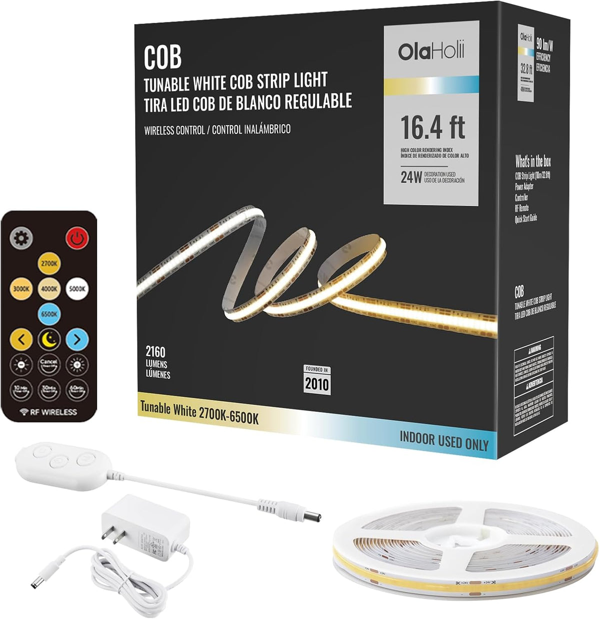 16.4Ft Tunable White COB LED Strip Light with Remote