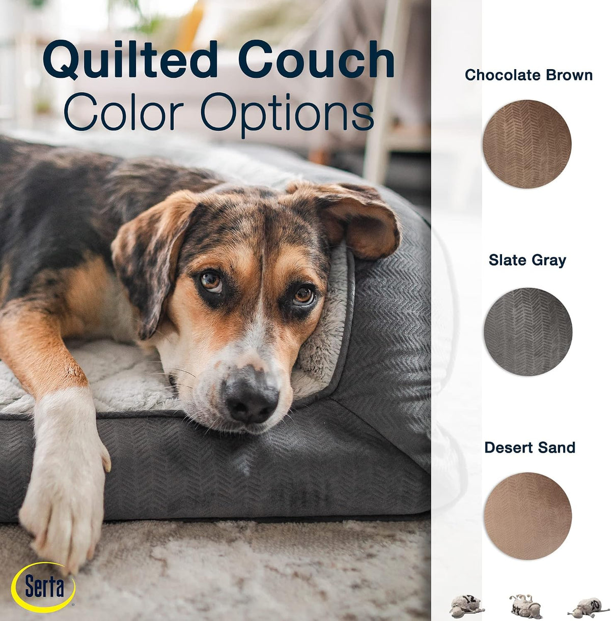 Serta Orthopedic Quilted Couch Dog Bed for Pets – Slate Gray (Large)