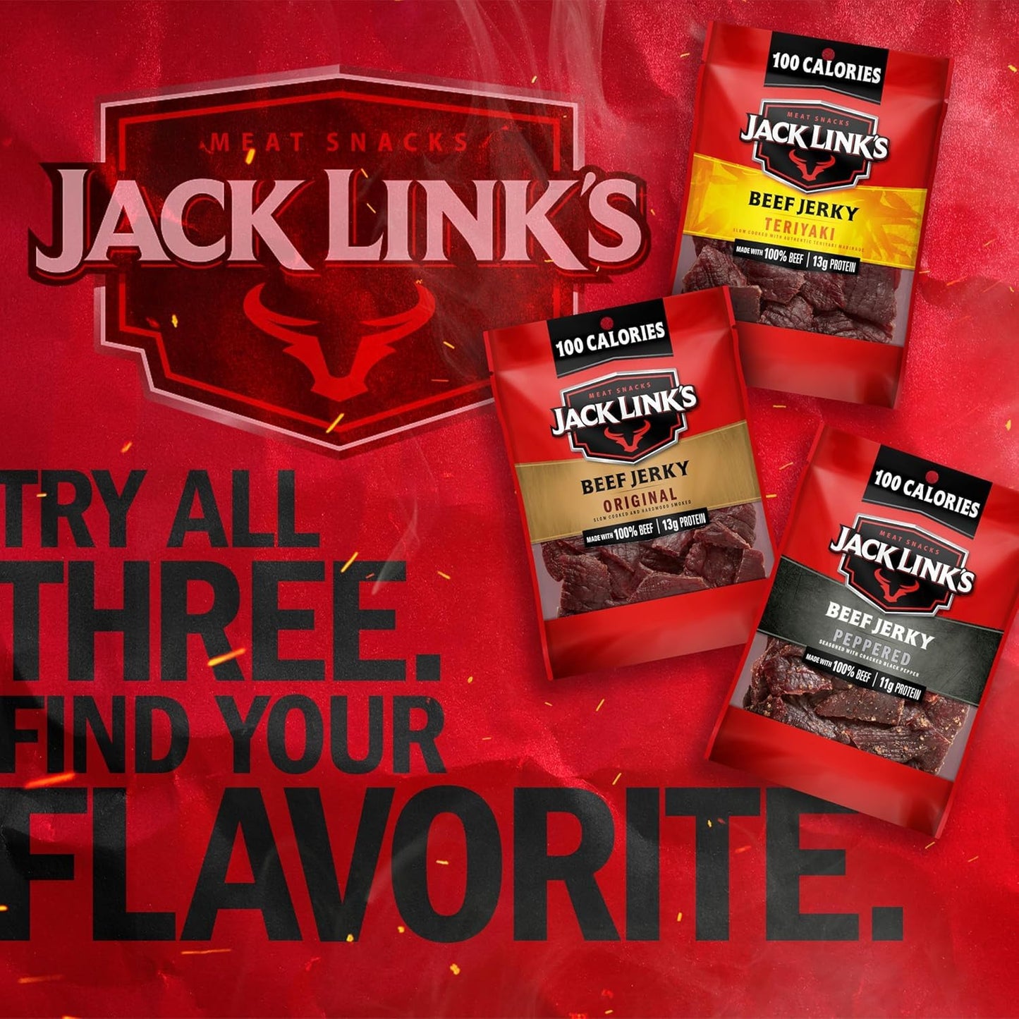 Jack Link'S Beef Jerky Variety Pack - Original, Teriyaki & Peppered - (15 Pack) 1.25 Oz Bags - Ready to Eat Real Meat Protein Snacks - Made with 100% Real Beef