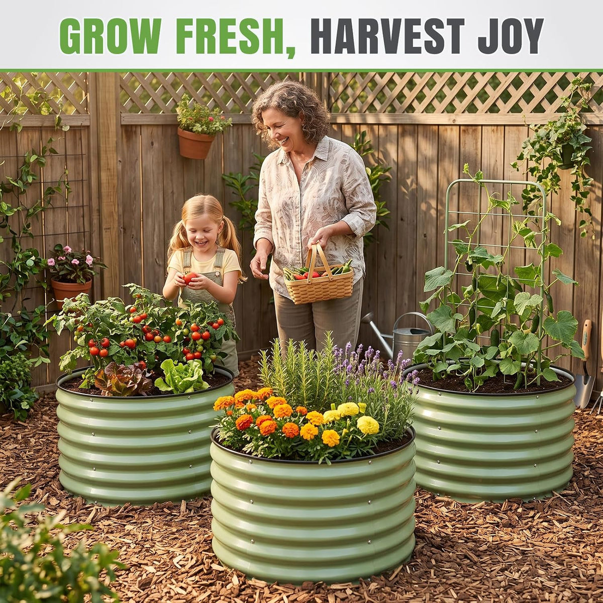 INNO STAGE 3 Pcs round Galvanized Raised Garden Beds, 2X2X1.4Ft Olive Green