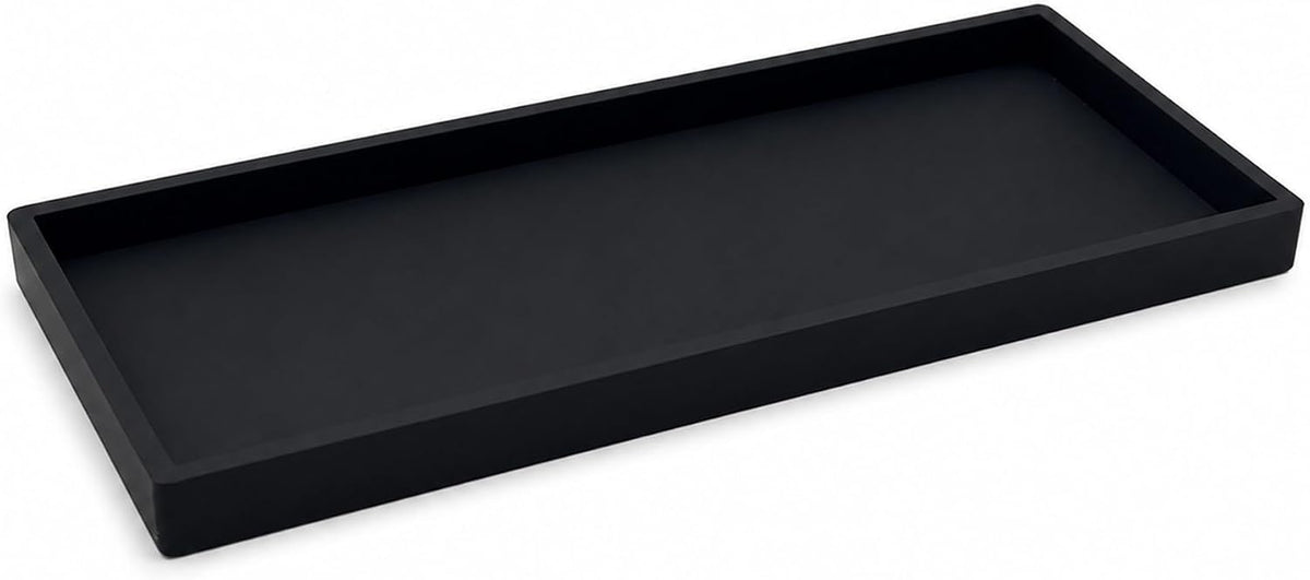 Vanity Tray for Bathroom Counter, Non-Slip Shatterproof Countertop Organizer Tray, Silicone Tray for Perfume, Jewelry, Keys, Cosmetics and Kitchen Storage, Black 11.9 X 5.1 In