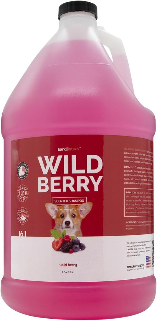 Bark2Basics Wild Berry Dog Shampoo for Sensitive Skin, 1 Gallon 16:1