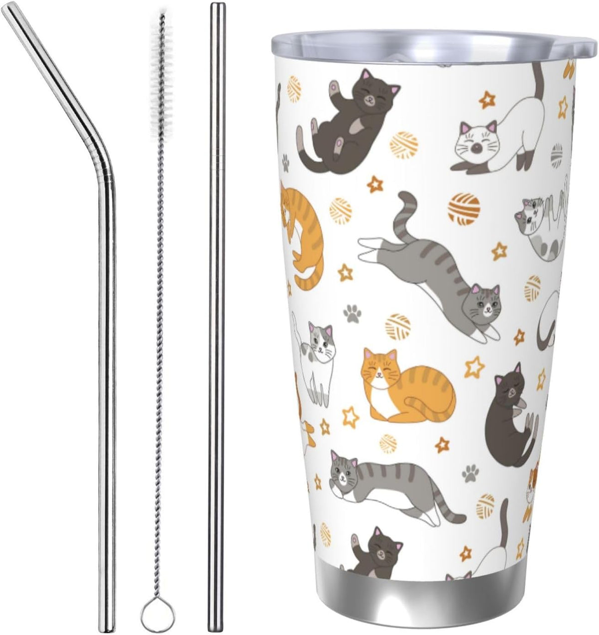 Cute Cat Tumbler with Lid and Straw, 20 OZ Stainless Steel Water Bottle Travel Coffee Mug Double Wall Insulated Cup Gifts for Cat Lover