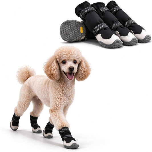 Enjoying Winter Dog Boots, Anti-Slip Long Legged Dog Booties Small Medium Breed, Pet Shoes for Snowy Rainy Day Paw Protection, Warm Doggy Walking Boots, Reflective Magic Straps, Adjustable, #3